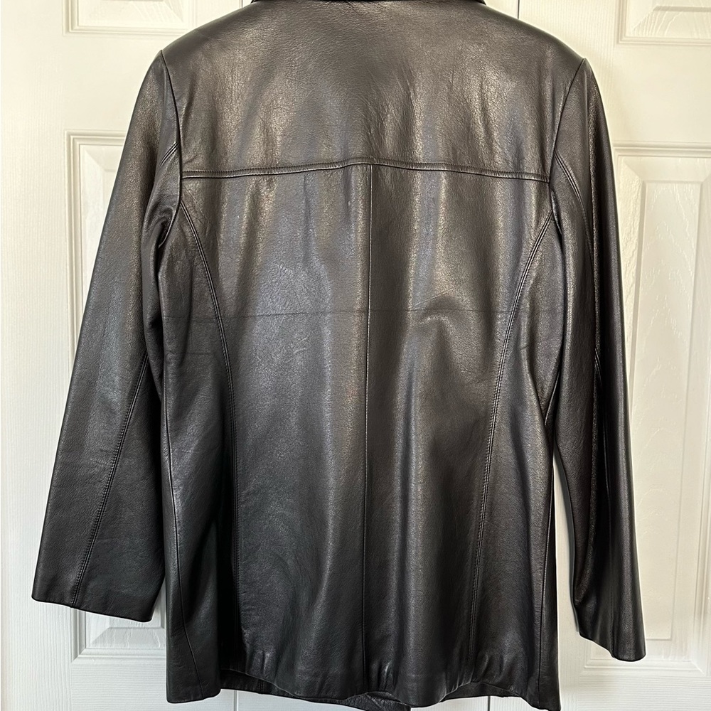 Jacqueline Ferrar Leather Coat Jacket Blazer Dark Brown Sz Med - Picture 3 of 10